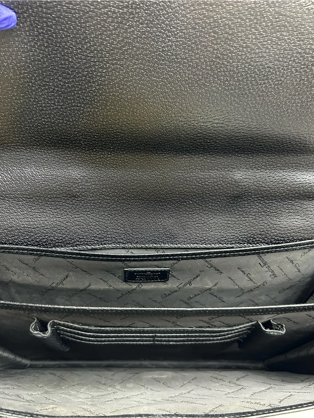 Salvatore Ferragamo Black Leather Laptop Briefcase with Gold-Tone Lock